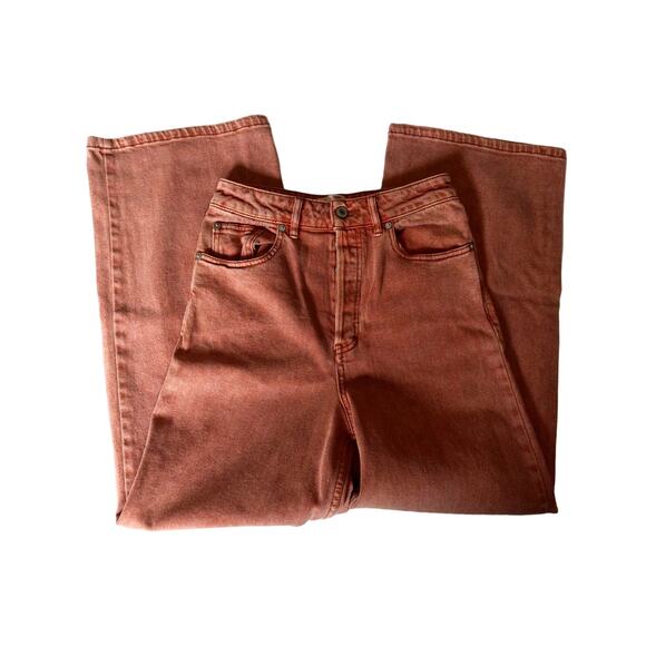 FREE PEOPLE Size 26 Rust Orange Wide Leg High Rise Button Fly Jeans Boho - Picture 5 of 11
